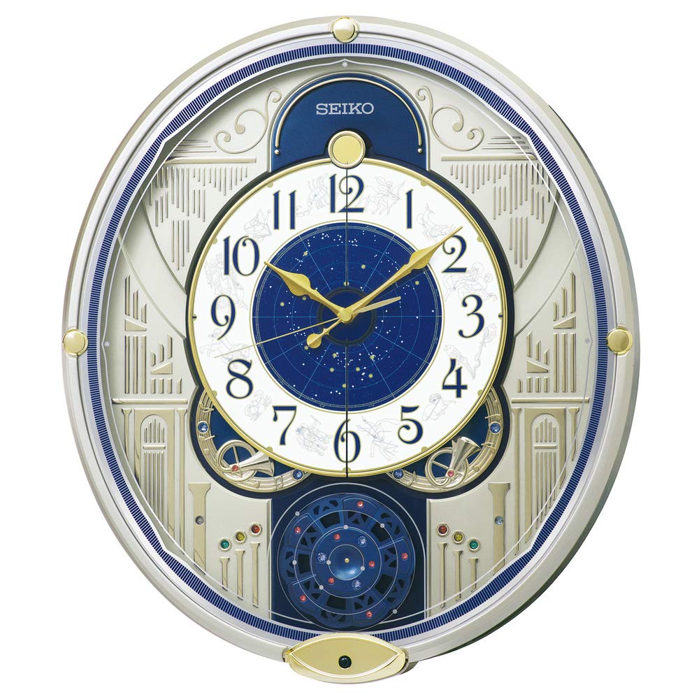 Seiko Clock Wall Clock, Karakuri Clock, Radio Watch, Light Gold