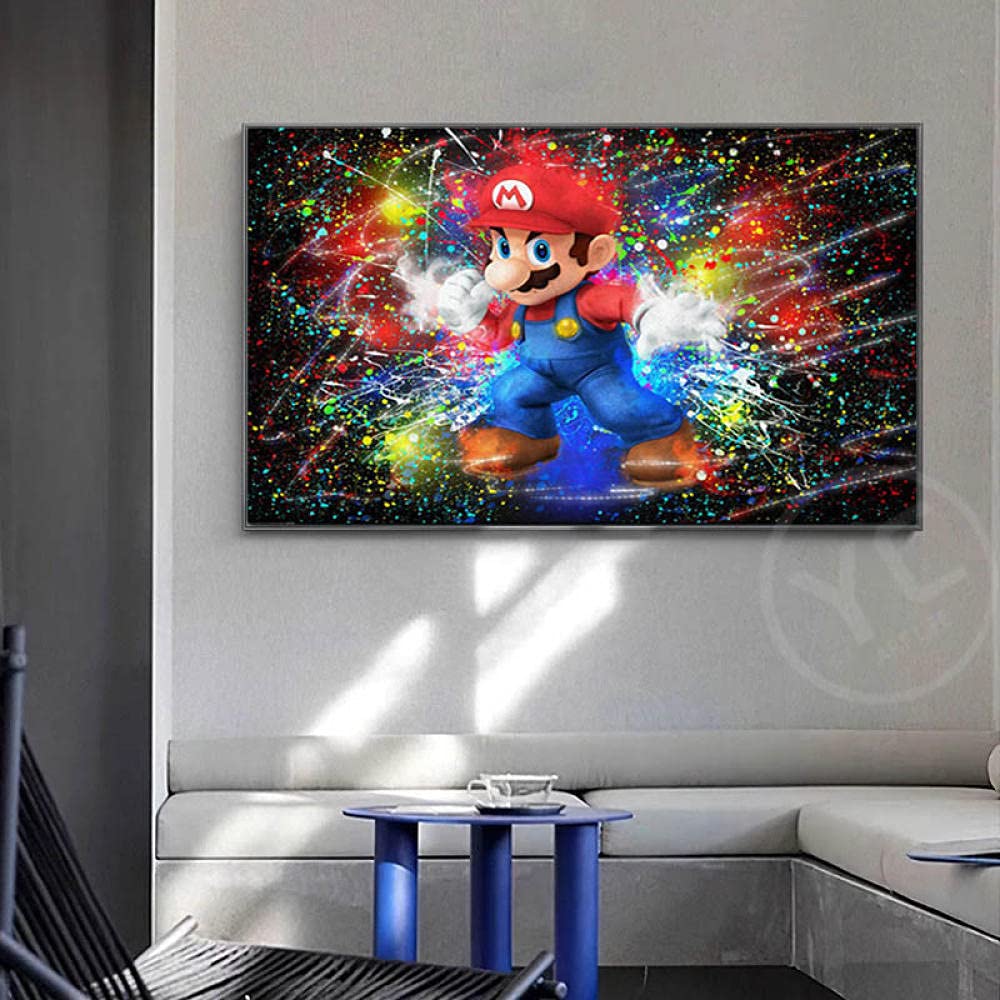 Amazon.co.jp: スーパーマリオウォールアートキャンバス絵画抽象的な