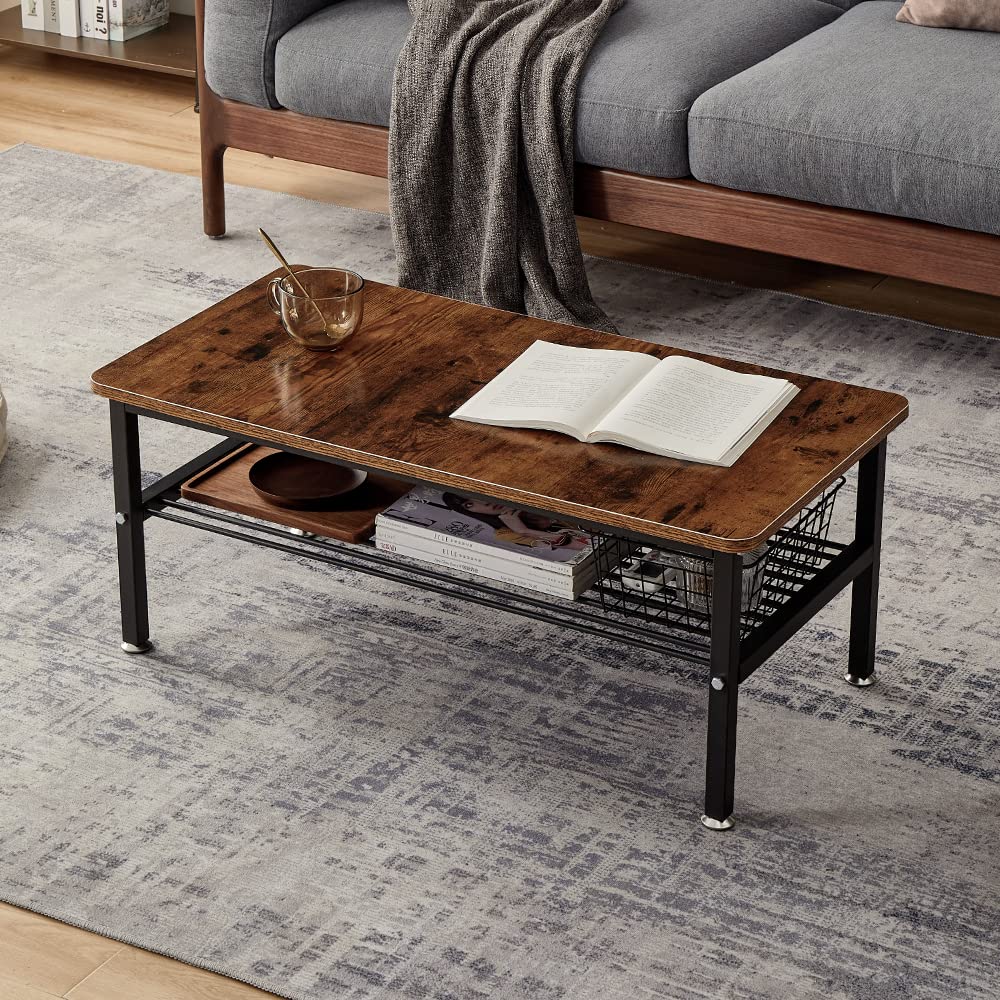 Amazon.co.jp: Low Table with Storage Shelves, Center Table, Living
