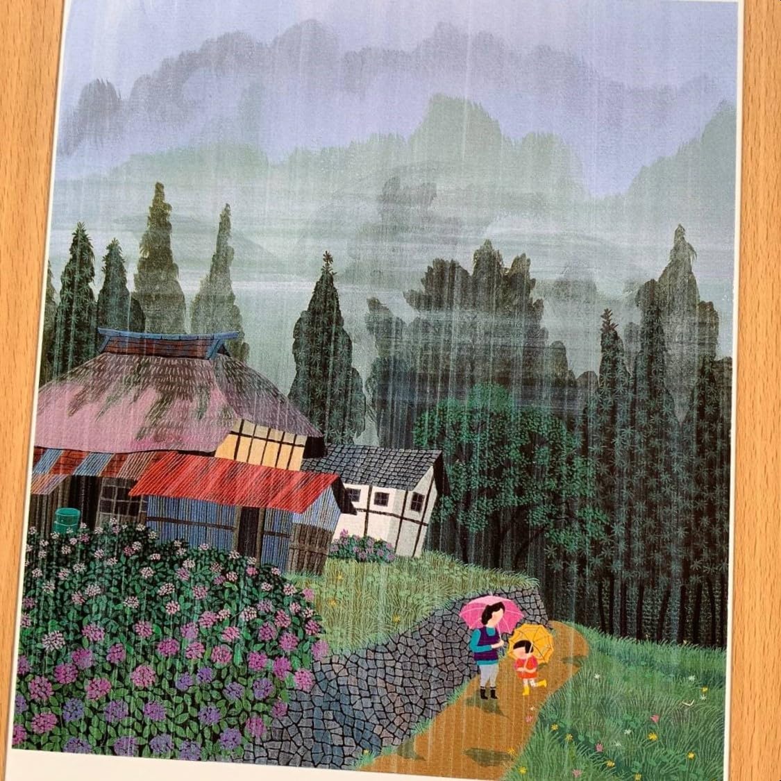 Amazon.co.jp: □原田泰治『雨に咲く花 群馬県昭和村』B5サイズ 額入り