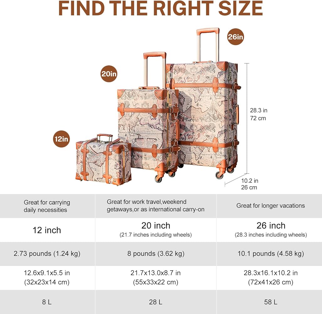 Amazon.com | urecity Vintage Luggage Sets of 3 Piece - Hardside