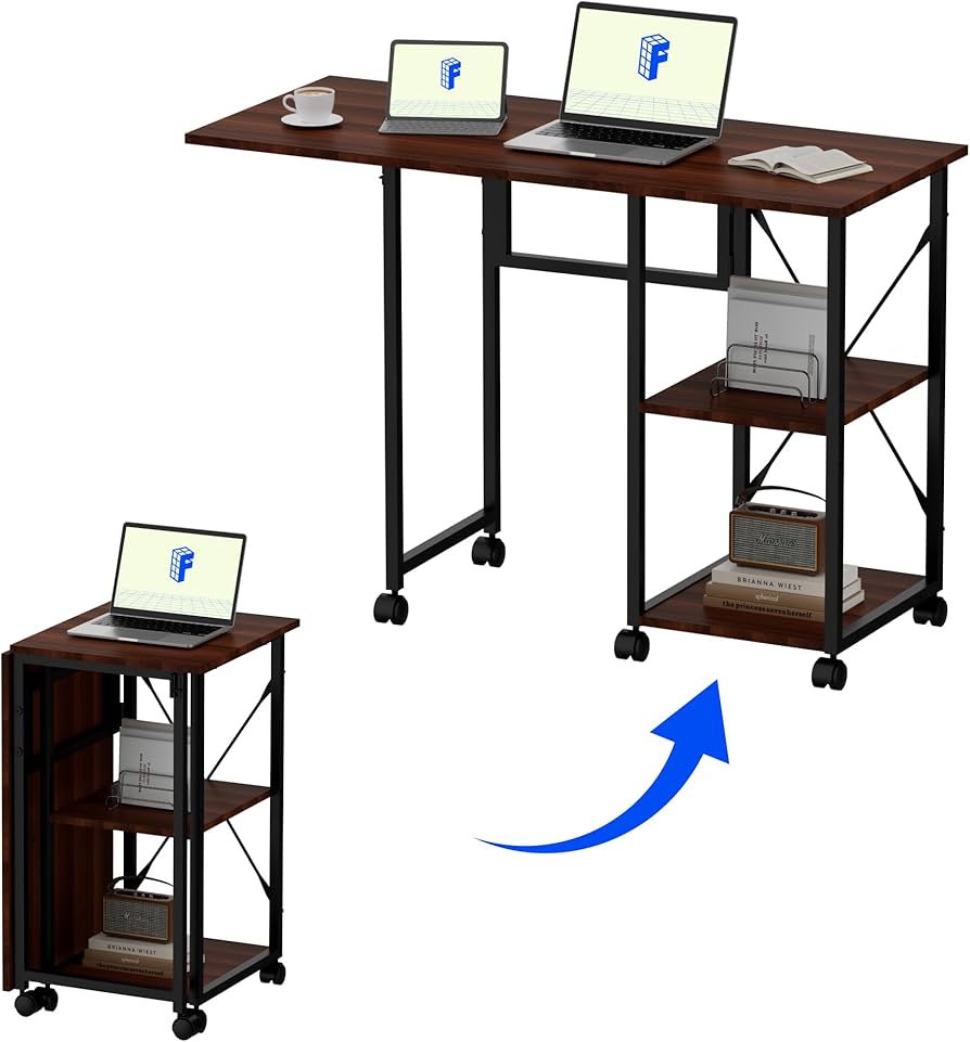 Amazon | FLEXISPOT 折りたたみデスク FD2 収納棚付き パソコンデスク
