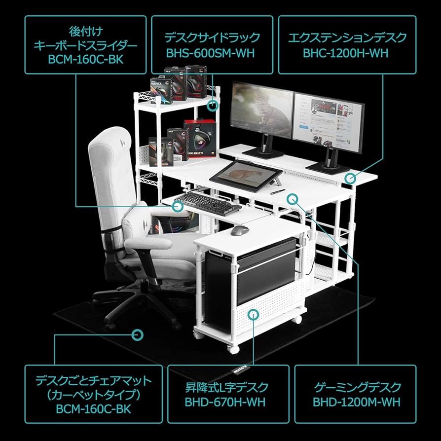 Amazon.co.jp: Bauhutte( バウヒュッテ ) ゲーミングデスク 昇降式 PC