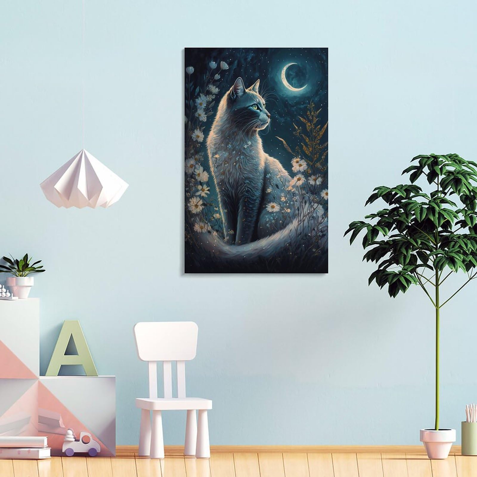Amazon.co.jp: 絵画 猫と月の夜インテリア 絵画 超リアルな動物