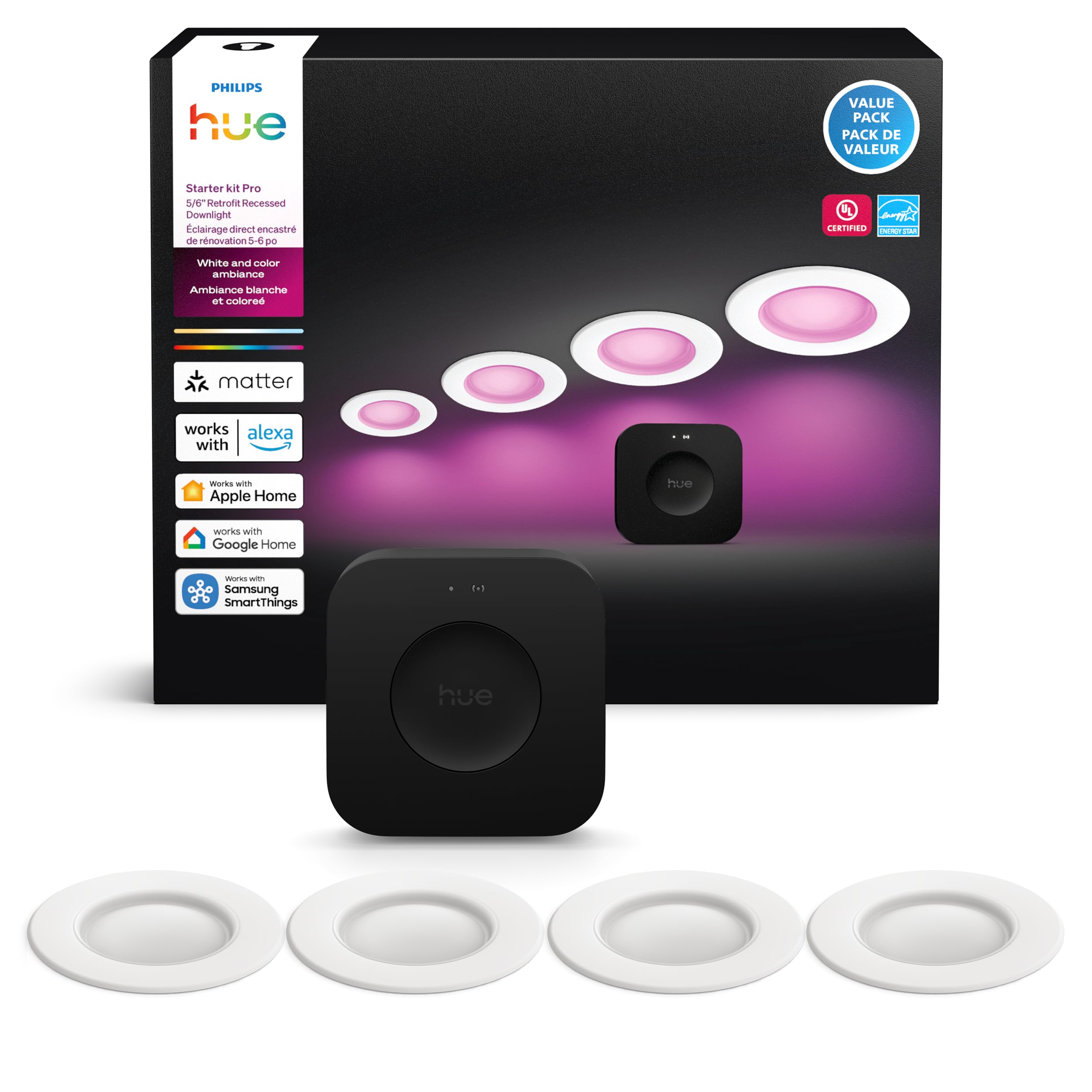 Philips Hue Starter Kit: Bridge Pro & 4 Retrofit Recessed