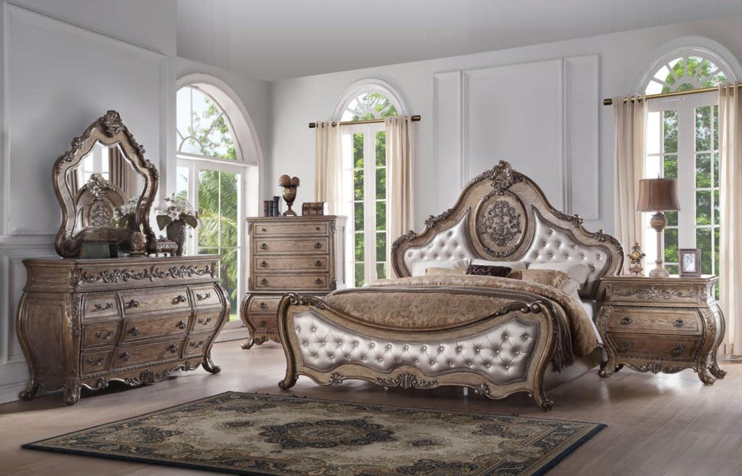Amazon.com: ACME Furniture King Bed, PU and Vintage Oak : Home