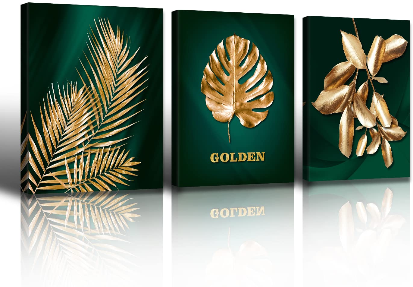 Amazon.com: JiazuGo Emerald Green Gold Canvas Wall Art 3-Piece Set
