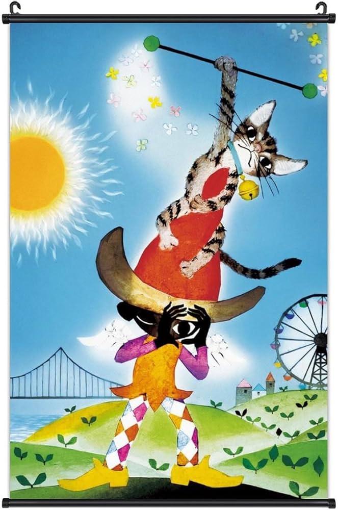 Amazon.co.jp: 藤城清治 幸せを呼ぶ猫 掛ける絵 おしゃれ 軸物 壁畫