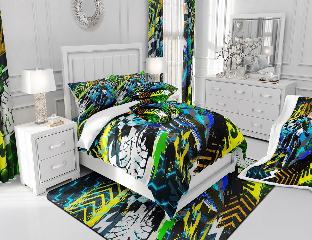 Amazon.com: Dirt Bike Bedding Set Twin Size Kids Motocross Rider