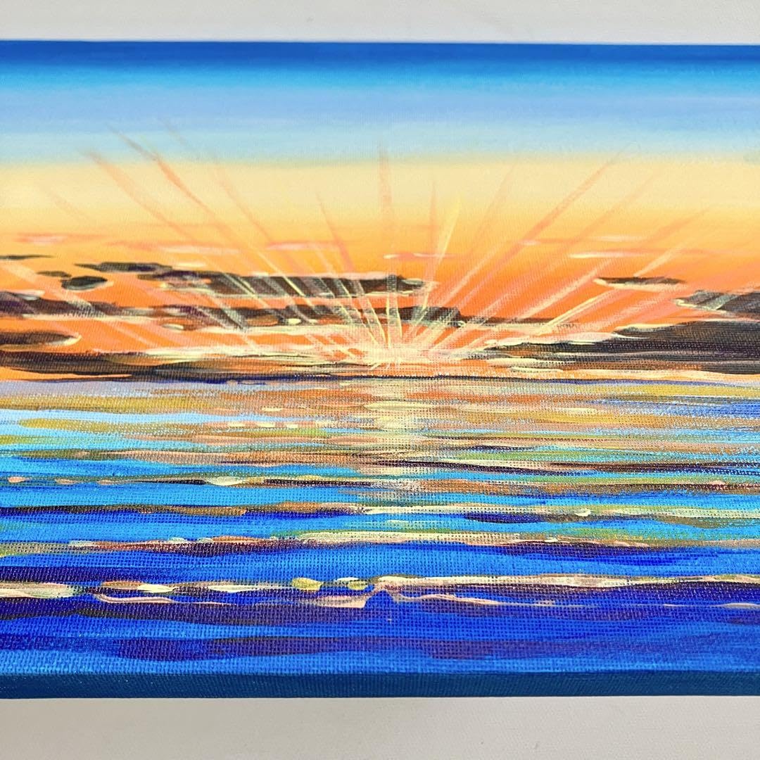 Amazon.co.jp: sunset＊4号キャンバス 絵画 原画 風景画 海 空 朝日