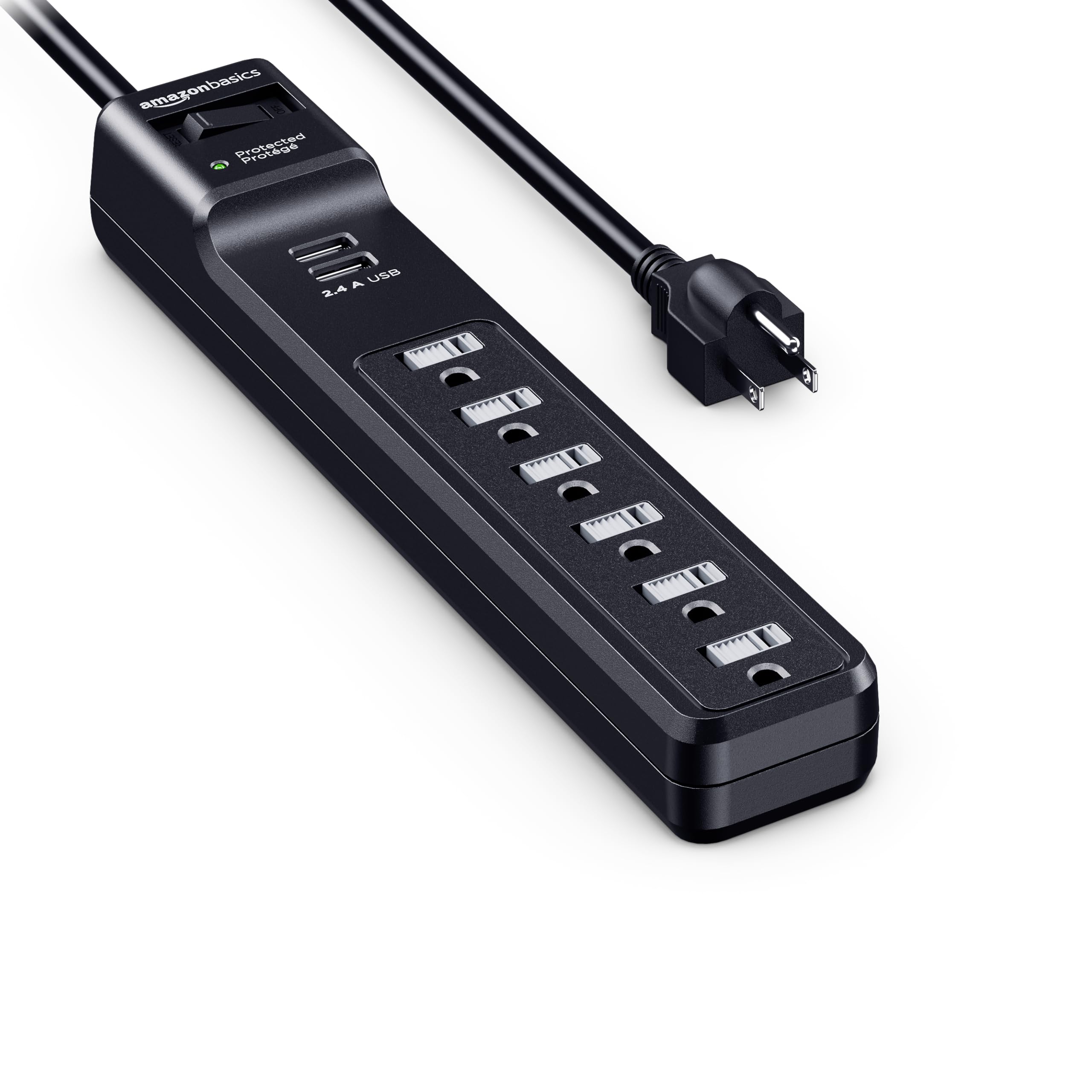 Amazon Basics 6-Outlet Surge Protector Power Strip with 2 USB