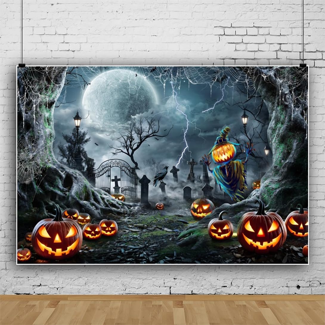 Amazon | Qinunipoto 背景布 ハロウィン ハロウィーンの背景 墓場
