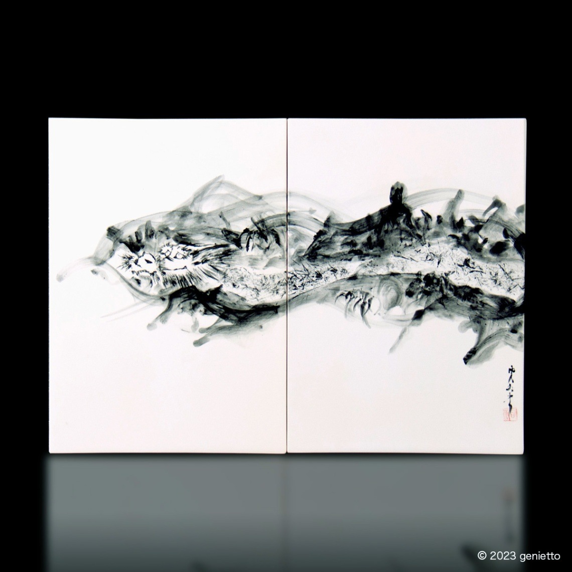直筆陶墨画「白峰種蒔」 | 墨絵・陶墨画アーティスト 西元祐貴 Yu-ki