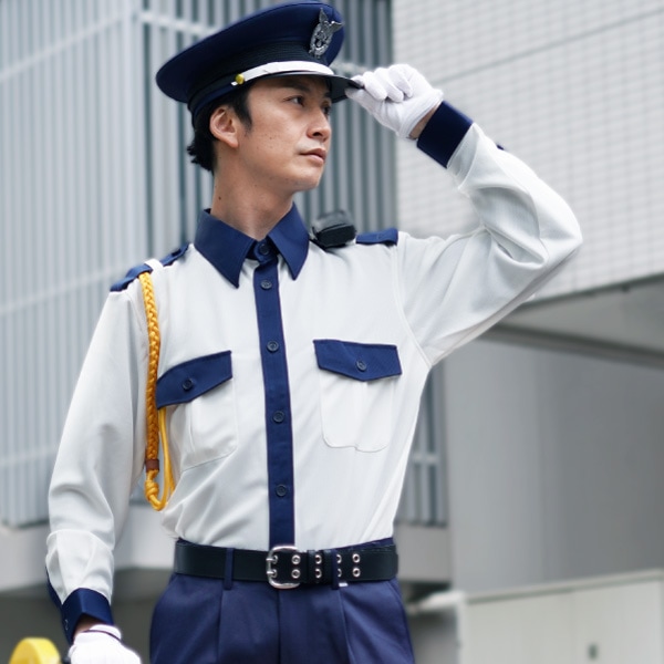 警備服 ニット 長袖シャツ(ユニセックス) ホワイト×ネイビー 1950
