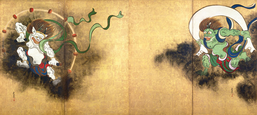 風神雷神図屏風 | 尾形光琳 Ogata Korin (replica of Tawaraya Sotatsu