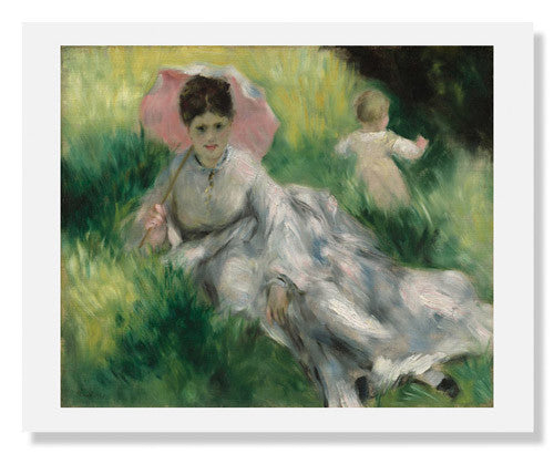 Pierre Renoir, Woman with a Parasol and Small Child on a Sunlit