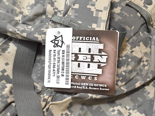 米軍実物 ECWCS GEN3 LEVEL5 ACU ソフトシェルパンツ 防寒 L-R ARMY