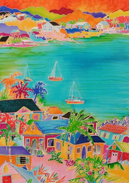 ジェニファー・マークスがシルクスクリーンの版画で制作した海の絵画