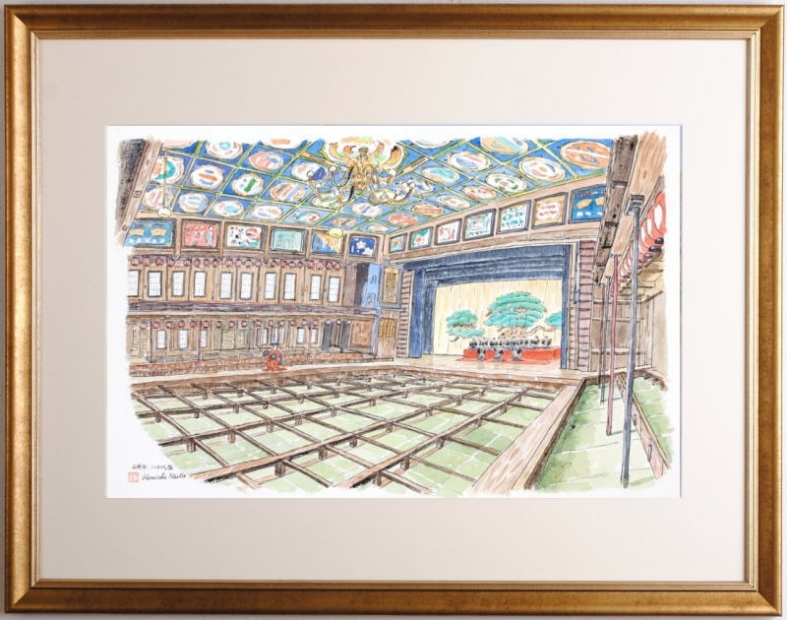 絵画の水彩画で内藤謙一が描いた熊本の山鹿の絵「八千代座」をご購入