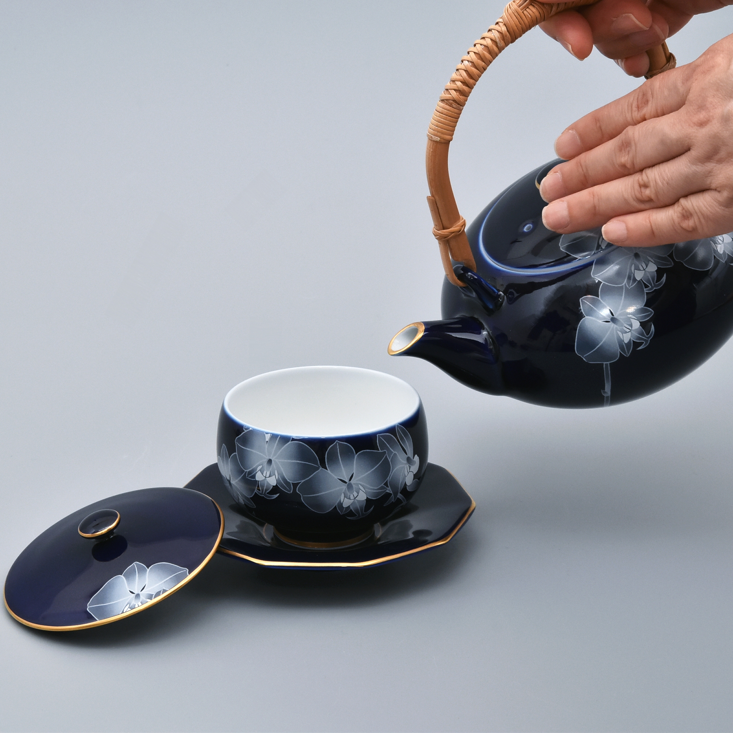 ルリ胡蝶蘭）有田焼 茶器揃|有田焼の老舗-香蘭社オンラインショップ