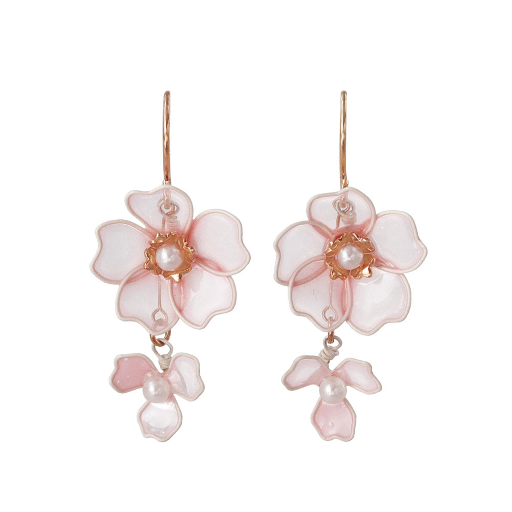 ピアス ニッケルフリー メタル ダブル 桜 花 ワイヤーフラワー パール
