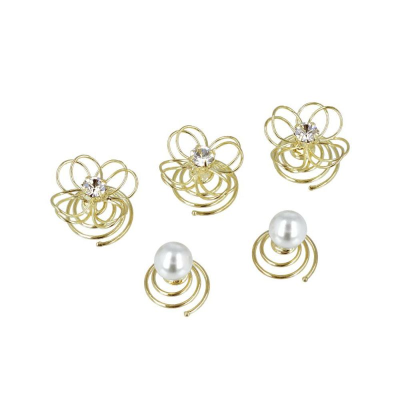 ヘアチャーム 透かしフラワー×ストーン パール 5個セット – OSEWAYA