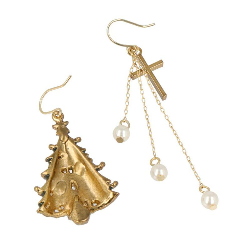 ピアス クリスマスツリー 十字架 クロス パール ステンレスフック