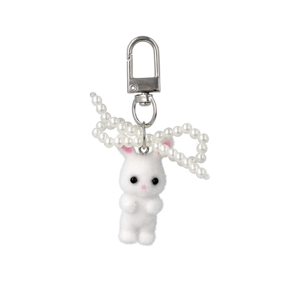 バッグチャーム ウサギ リボン パール フロッキー キーホルダー