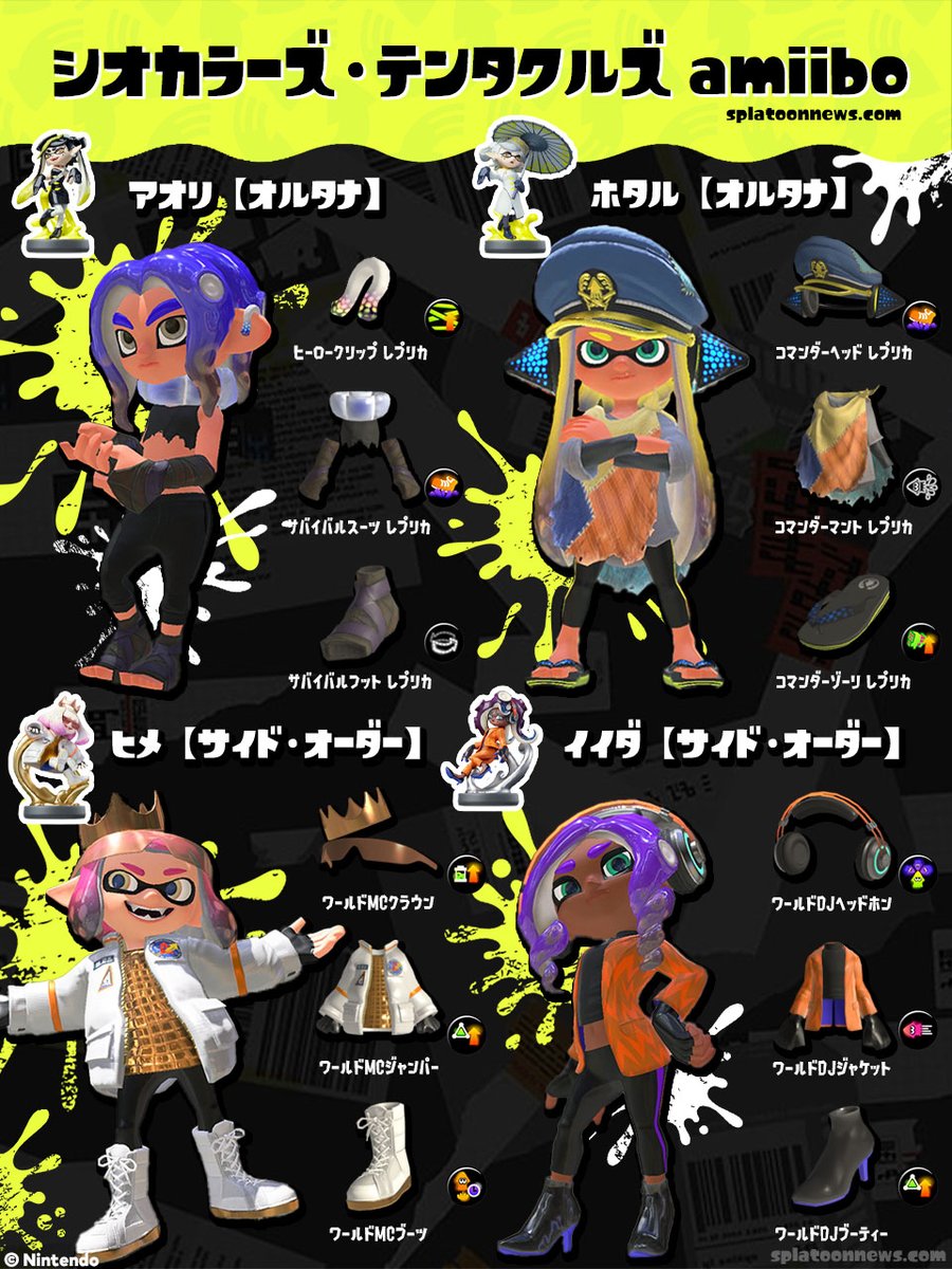 amiibo 新発売！シオカラーズ・テンタクルズamiiboギアまとめ 発売日