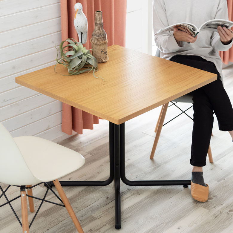 カフェ風テーブル 木製 スチール ナチュラル ブラウン 正方形 幅75cm