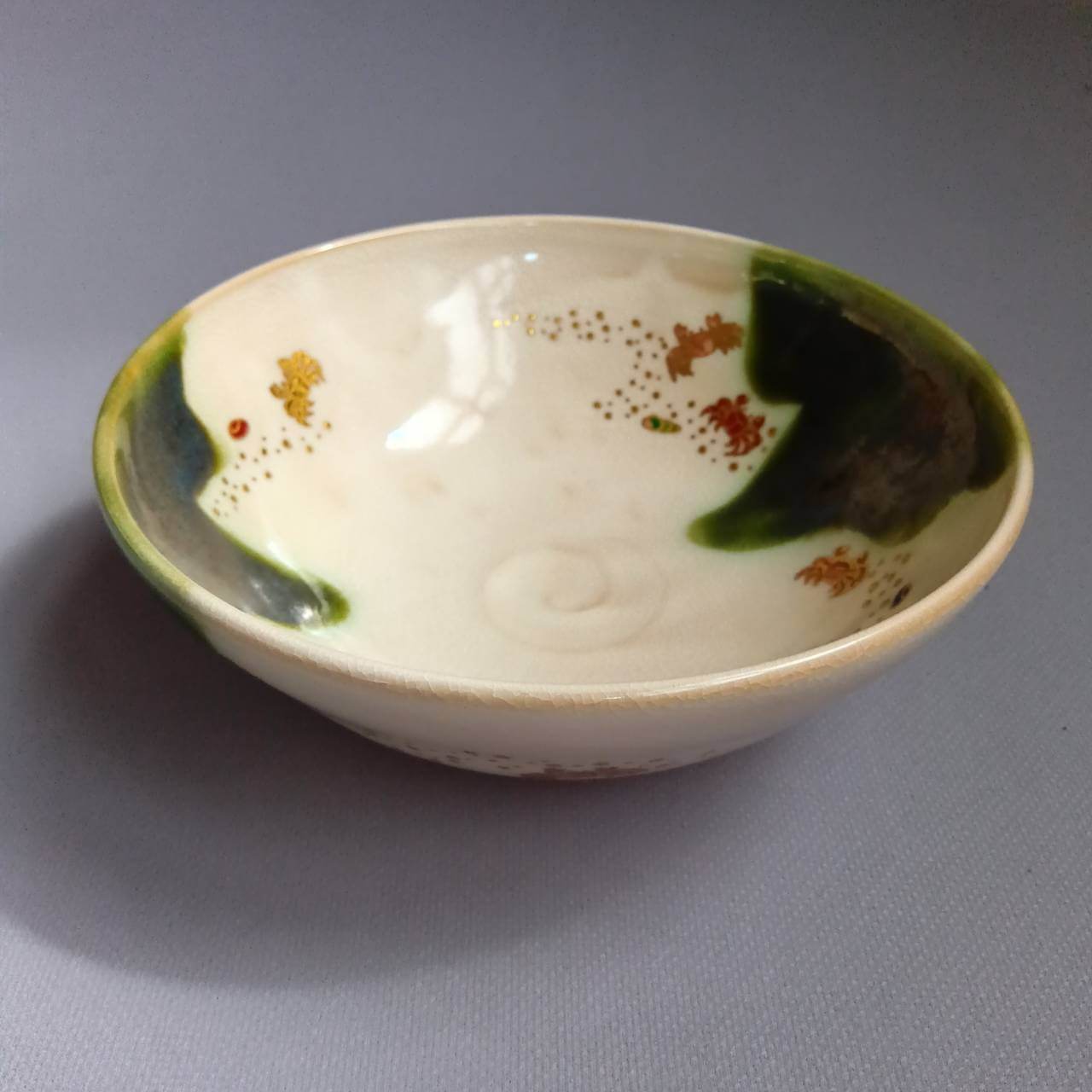 平茶碗 織部金襴手 上山善峰 | 骨董品販売 さのむね工芸