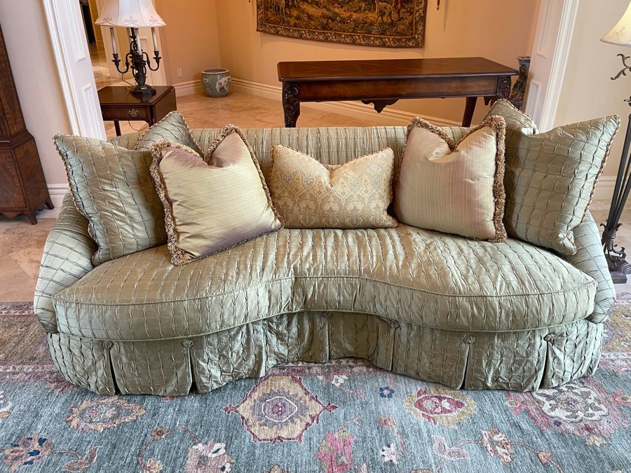 The Henredon Upholstery Collection Curved Sofa With Throw Pillows