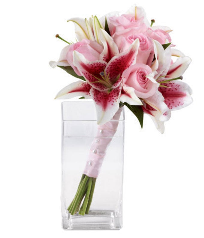 Love's Reflection Pink Roses and Lily Bouquet at Send Flowers