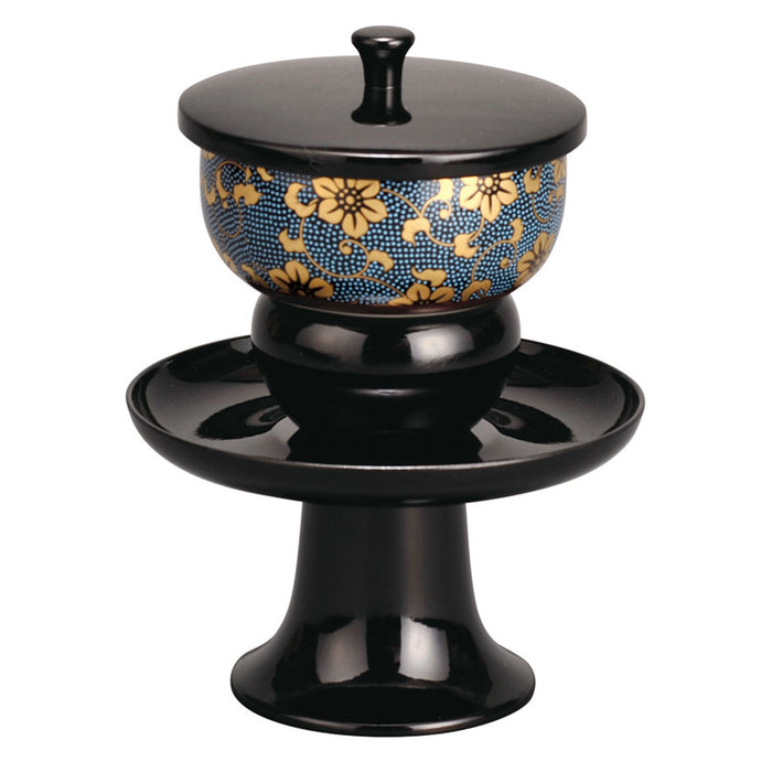 仏具 高茶台セット 九谷焼茶碗付 黒 青粒鉄仙 【メーカー取寄品