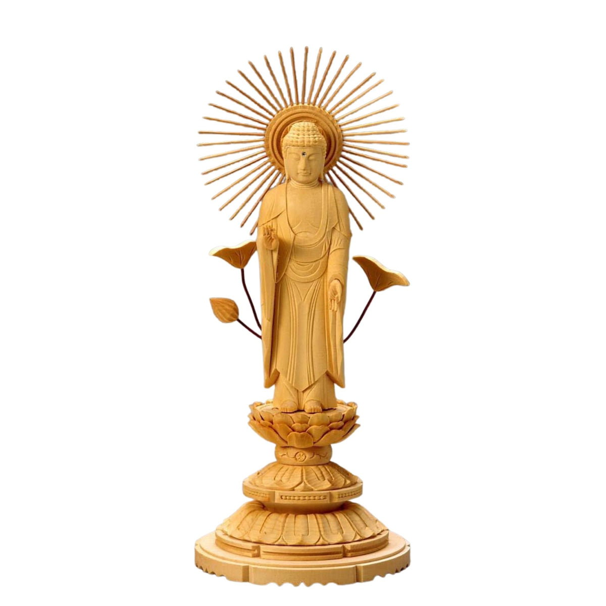 仏像 桧 丸台座（蓮華） 東立弥陀 櫛蓮華光背 金泥付【メーカー取寄品