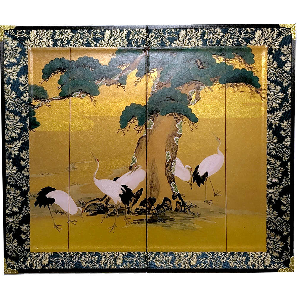 楽天市場】ミニ屏風 群鶴と松 日本の名画屏風大 二曲一双屏風 和風