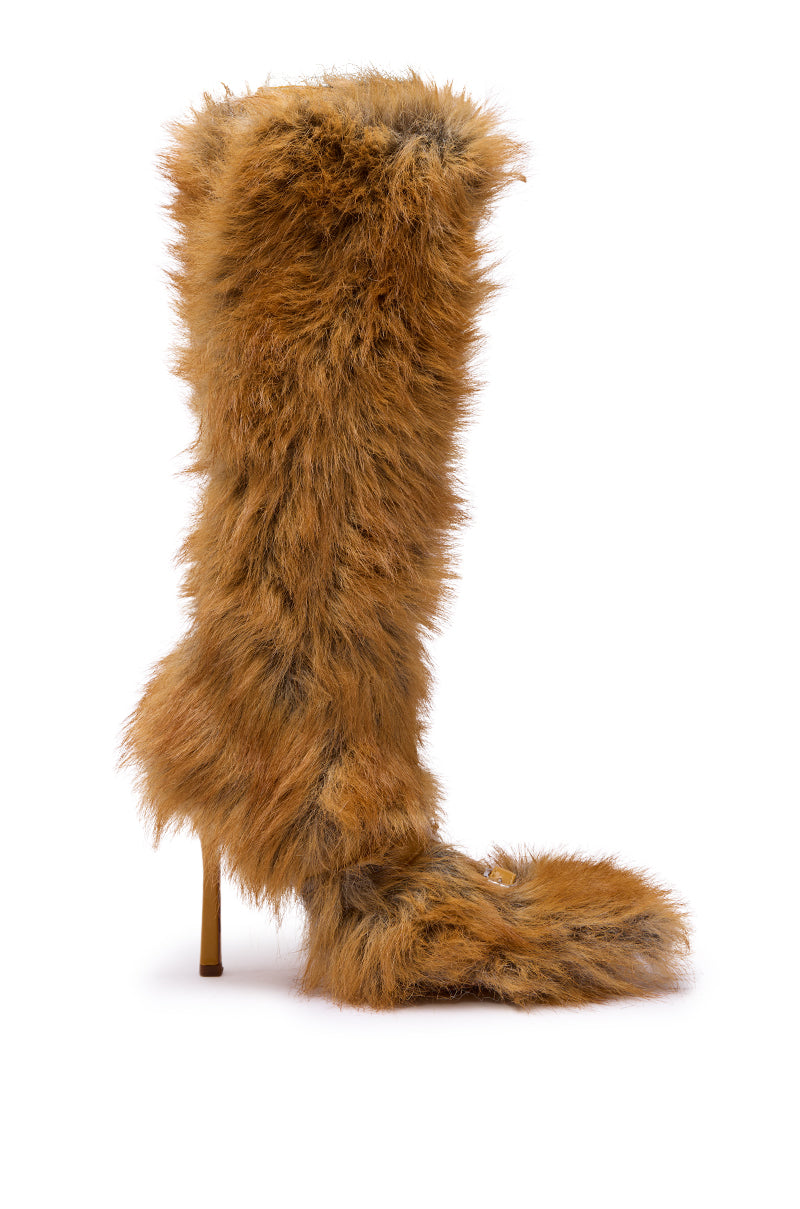 AZALEA WANG LOURDANNE TAN FUR LACE UP STILETTO BOOT – AKIRA