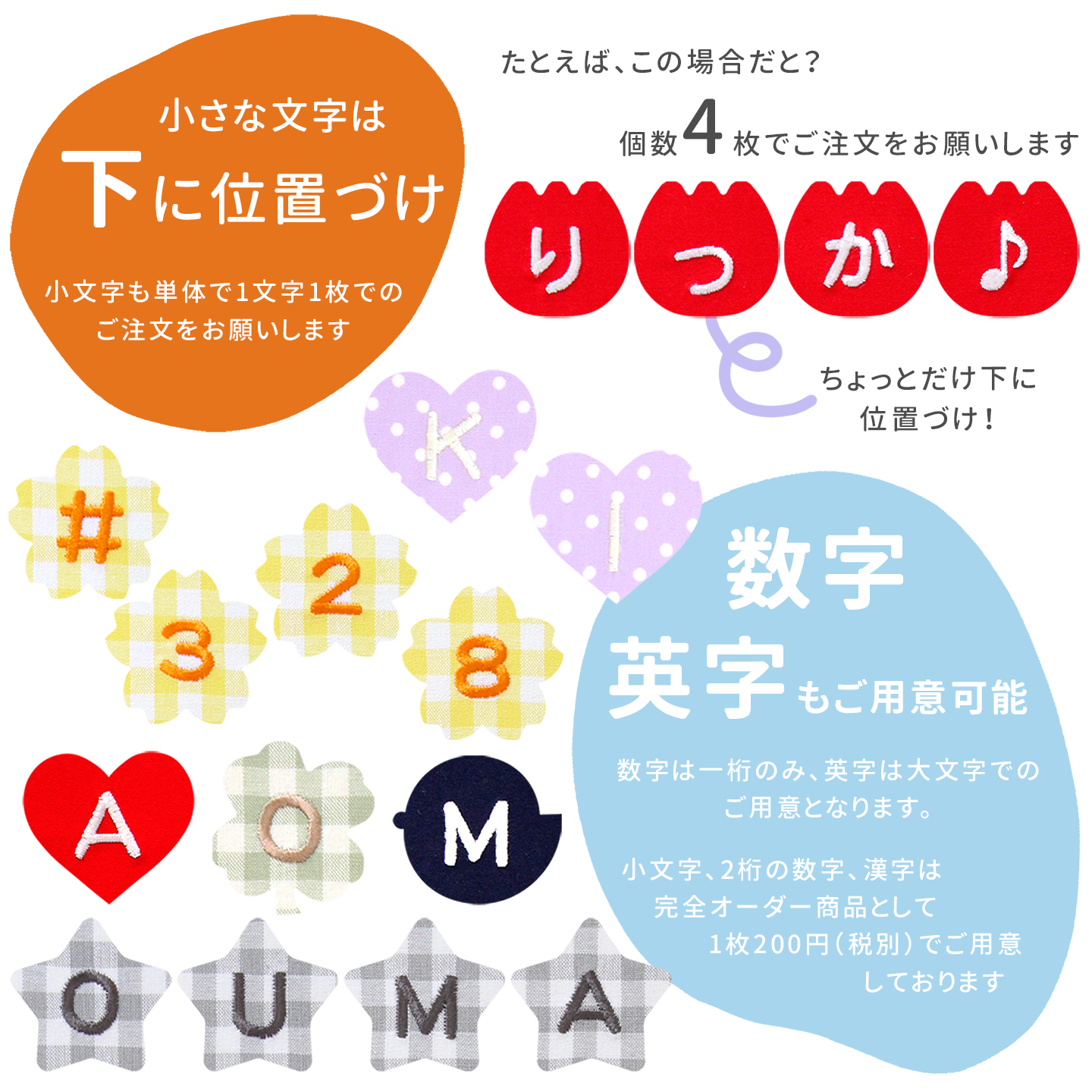 NEW お名前ワッペン ひよこ 1文字 ひらがな 数字 アルファベット大文字