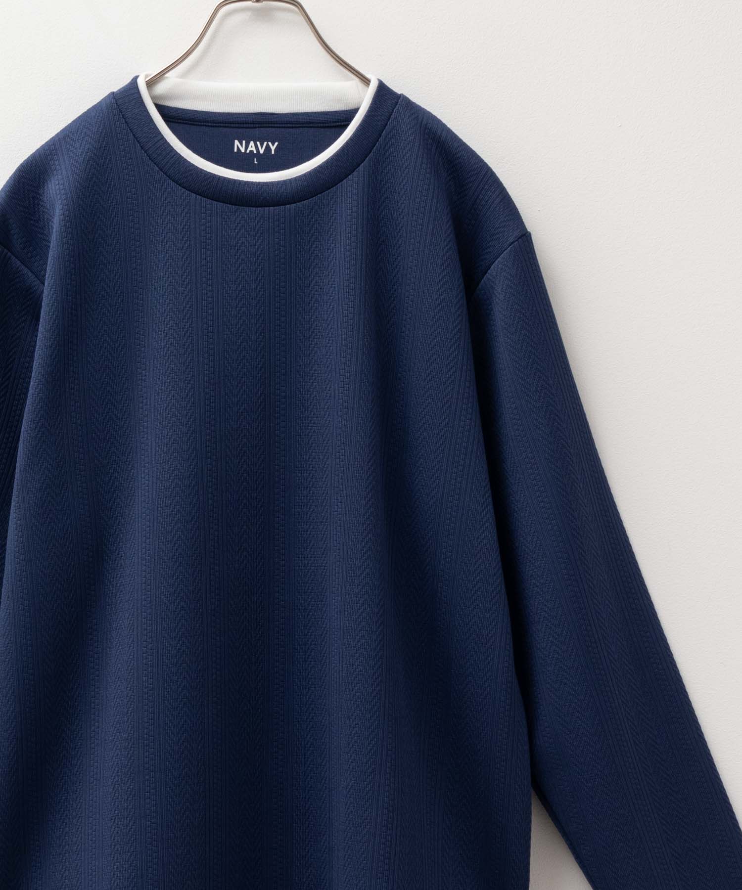 NAVY Tシャツ メンズ 長袖 ロンT フェイクレイヤード シワになりにくい