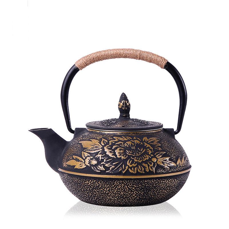 鉄瓶 南部鉄器 牡丹柄 伝統工芸品 急須 茶こし付き 鉄分補給 ホーロー