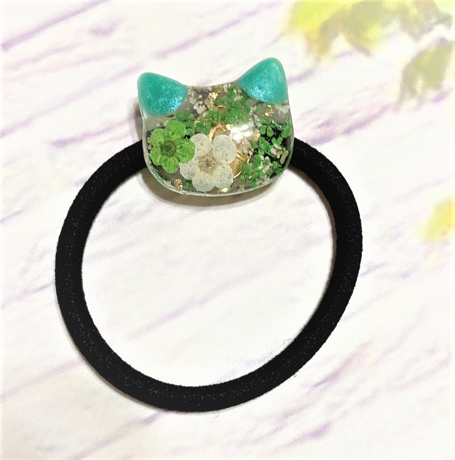 ねこちゃんヘアゴム 猫 ドライフラワー フラワー 髪飾り お花ネコ