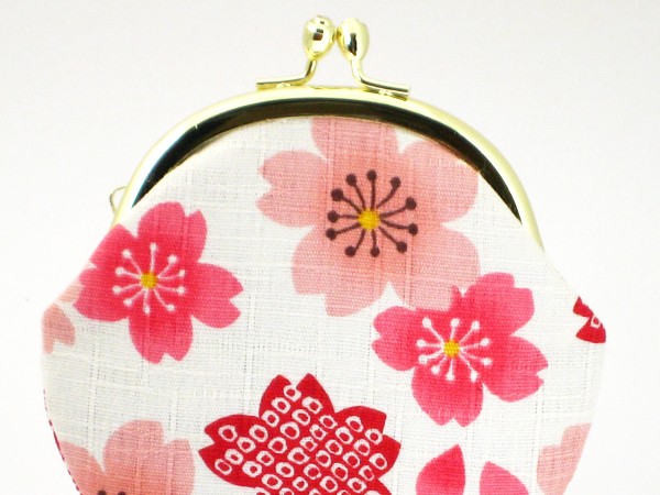 がま口財布 メンズ レディース ポーチ 小銭入 桜（白） 和柄 : がま口