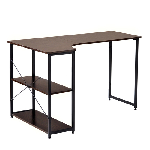 パソコンデスク L字 120cm 2段シェルフ付 2段ラック付 木製 収納付 座