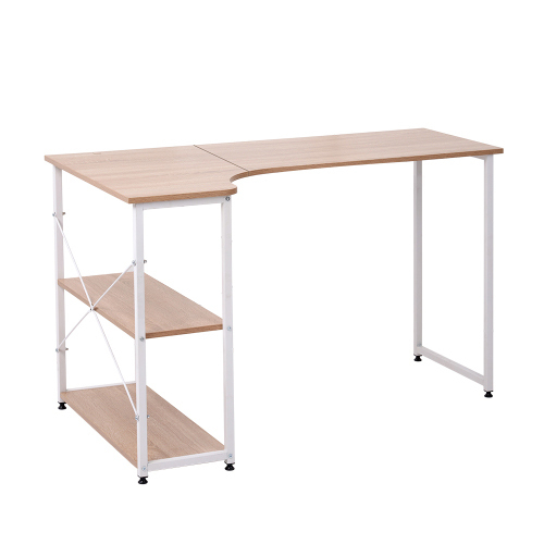 パソコンデスク L字 120cm 2段シェルフ付 2段ラック付 木製 収納付 座