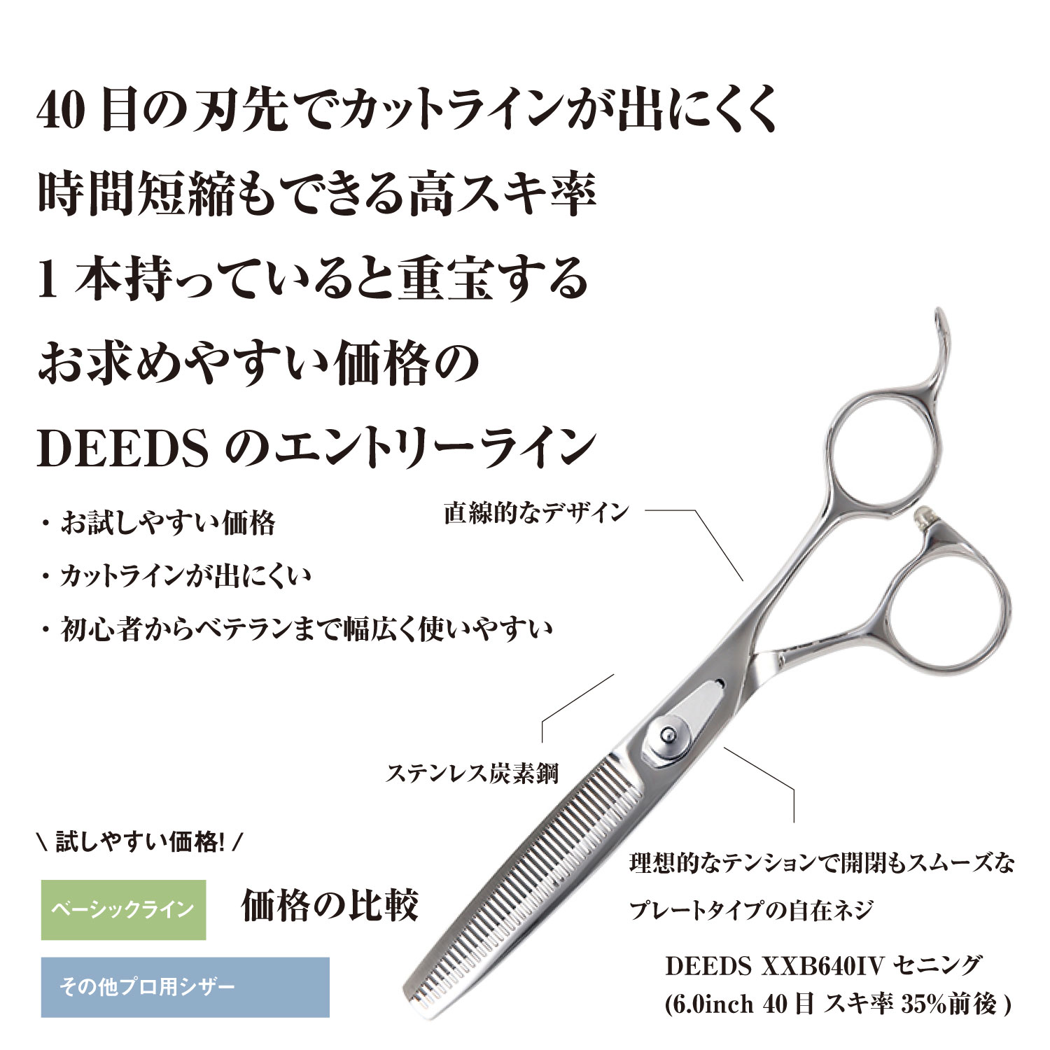 DEEDS プロ用 美容師 XXB640IV セニング 6.0インチ スキ率 35% 前後