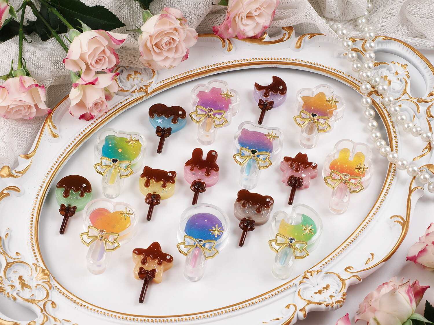 シャカシャカ ロリポップ クマ ウサギ ネコ ハート 星 月 桜 丸