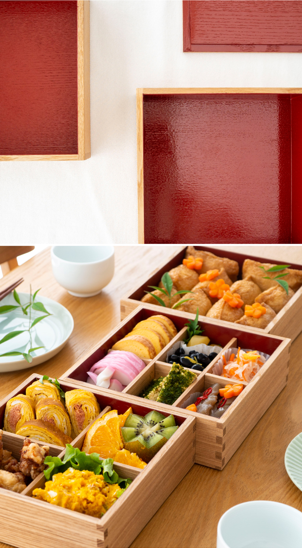 松屋漆器店 重箱 白木塗タモ6.0 三段 6寸 内朱 白木 約18×18cm 木製