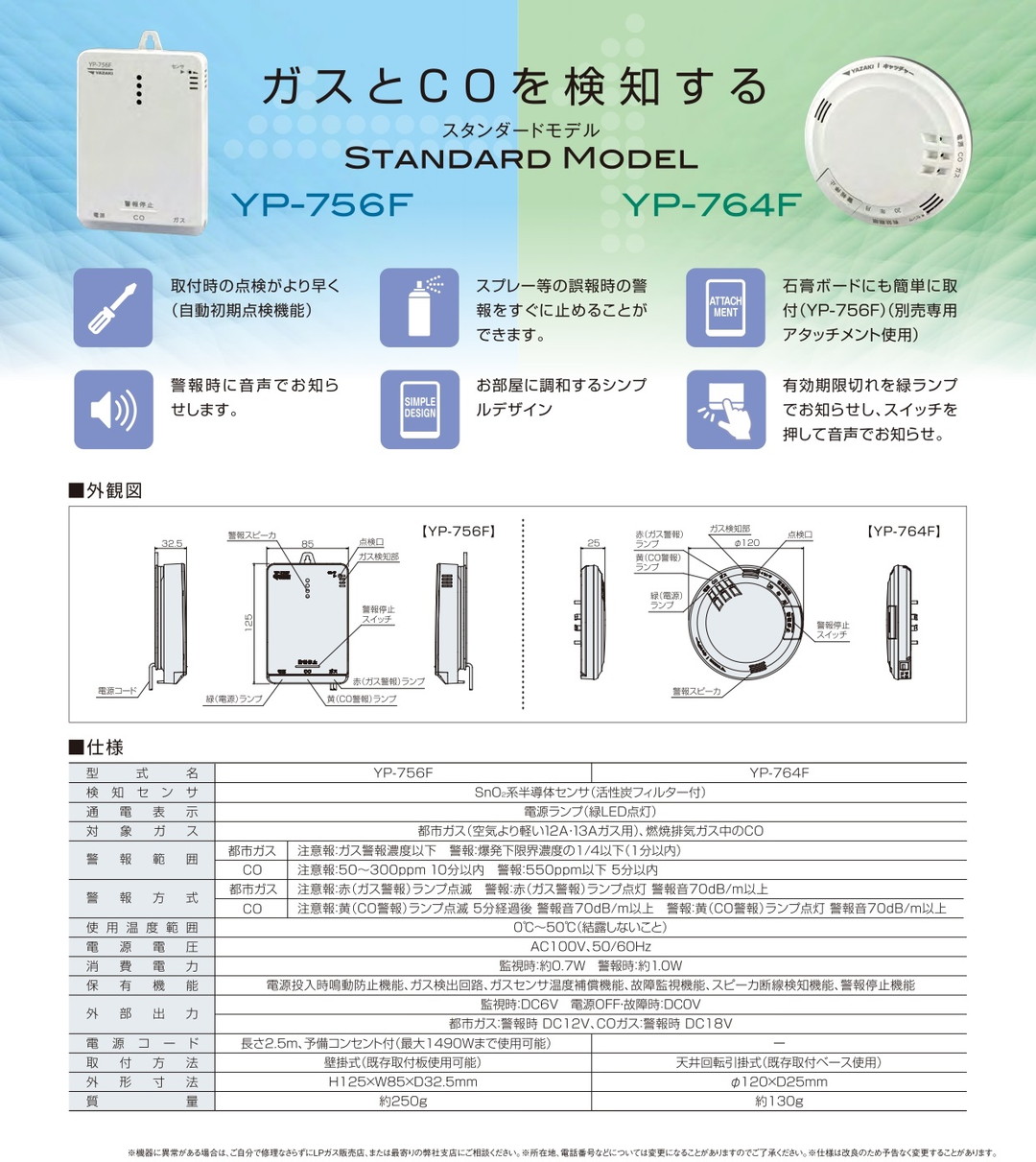 矢崎エナジーシステム YP-764F キャッチャー 都市ガス 音声型 CO警報器