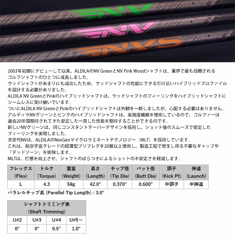 ALDILA（アルディラ） シャフト ユーティリティー用 NV ピンク