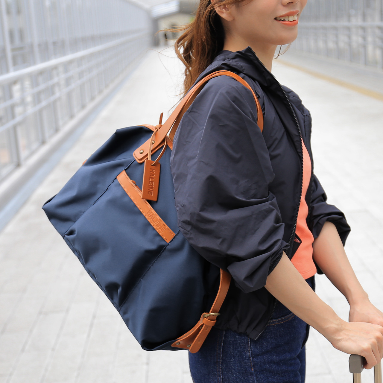HALEINE（アレンヌ） ブランド 日本製 ナイロン ヌメ革 ミニ ボストン